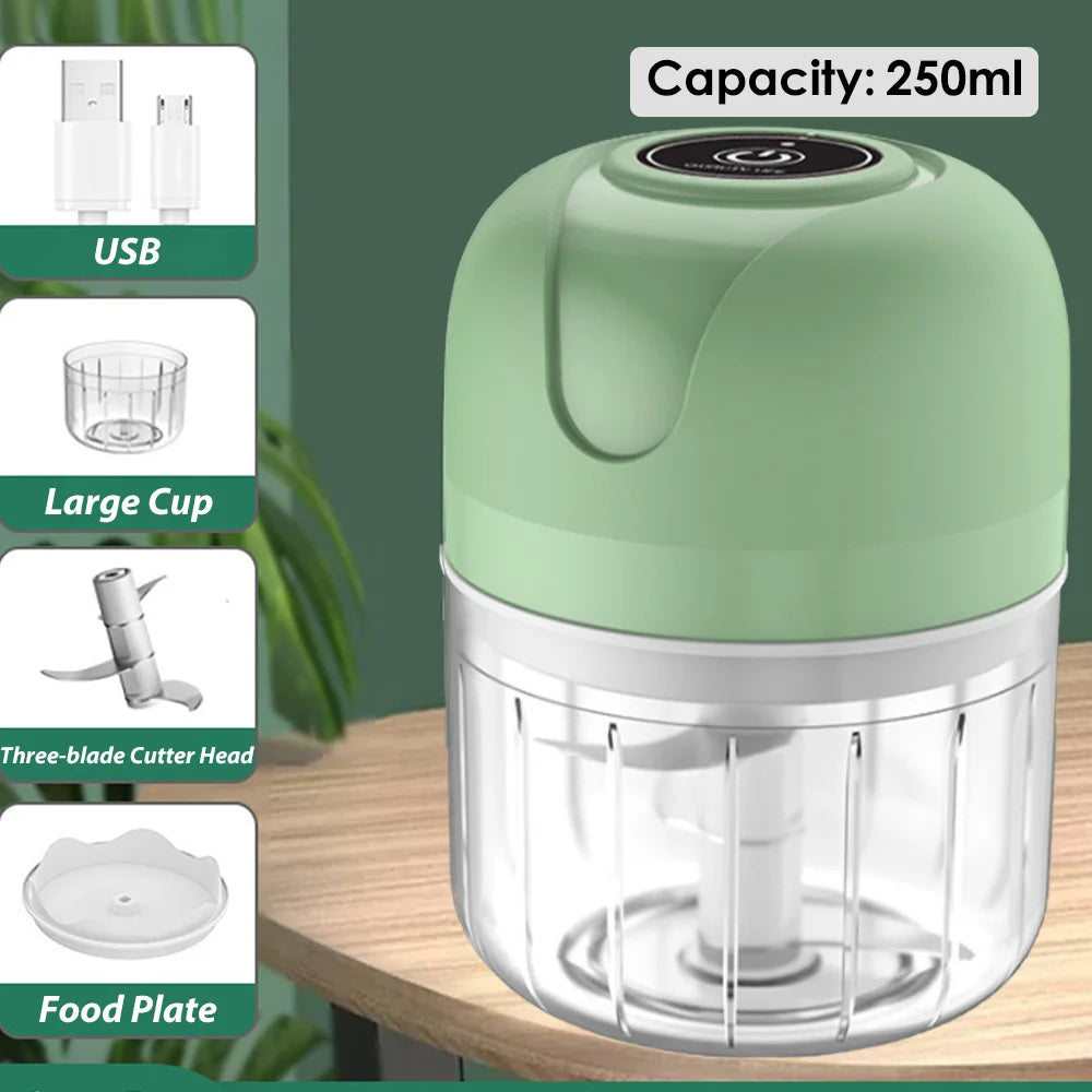 Mini USB Wireless Electric Garlic Masher 100/250ml Press Mincer Vegetable Chili Meat Grinder Food Chopper Kitchen Accessories