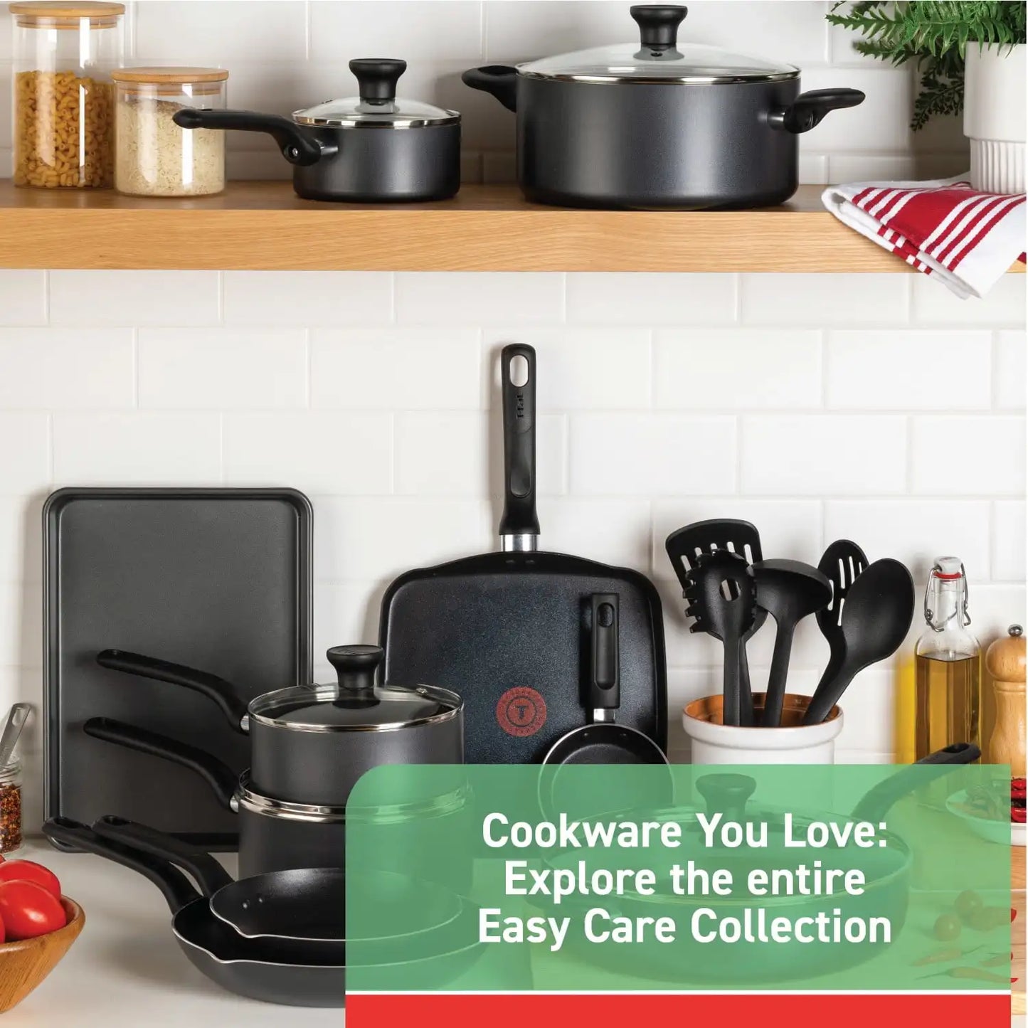 Easy Care, 20 Piece Non-Stick Pots and Pans Cookware Set, Grey