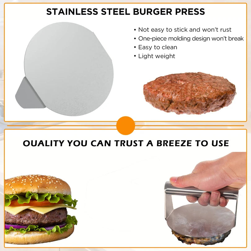 Stainless Steel Smash Burger Press Hamburger Patties Meat Masher Circular Meat Press Mold for Deli Meats Kitchen Accessories