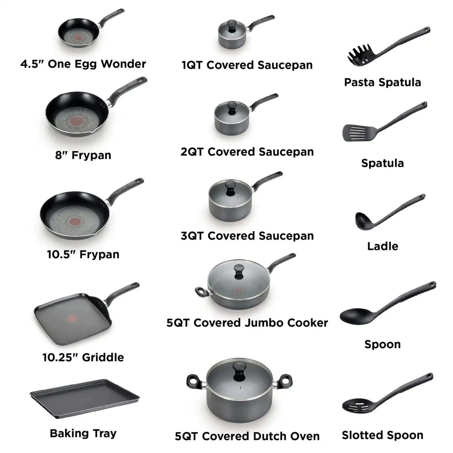 Easy Care, 20 Piece Non-Stick Pots and Pans Cookware Set, Grey