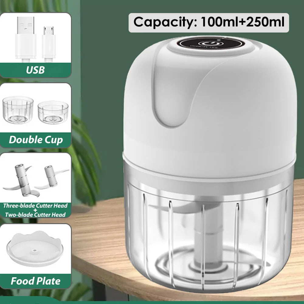 Mini USB Wireless Electric Garlic Masher 100/250ml Press Mincer Vegetable Chili Meat Grinder Food Chopper Kitchen Accessories