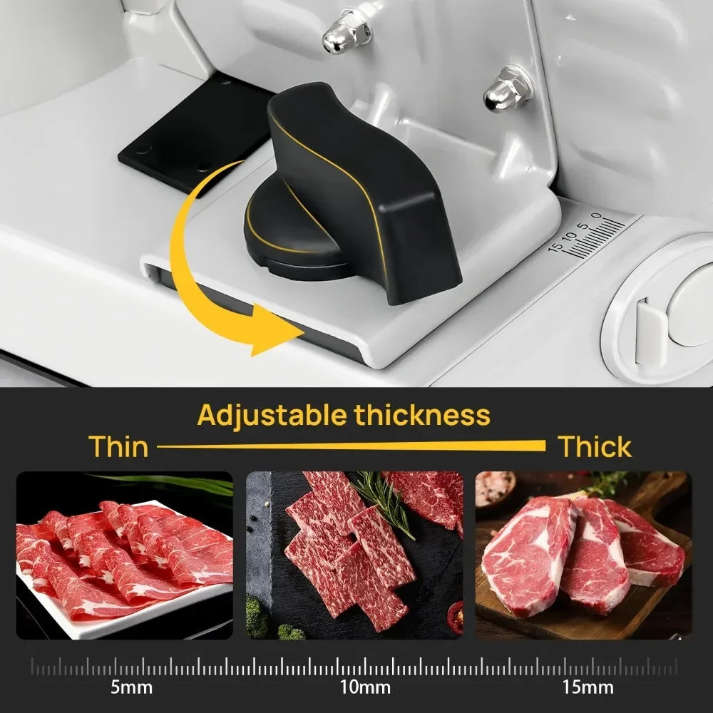 Machine for Home Use, with 2 Removable Stainless Steel Blades, Adjustable Thickness Deli Slicer