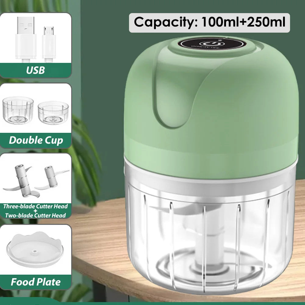 Mini USB Wireless Electric Garlic Masher 100/250ml Press Mincer Vegetable Chili Meat Grinder Food Chopper Kitchen Accessories