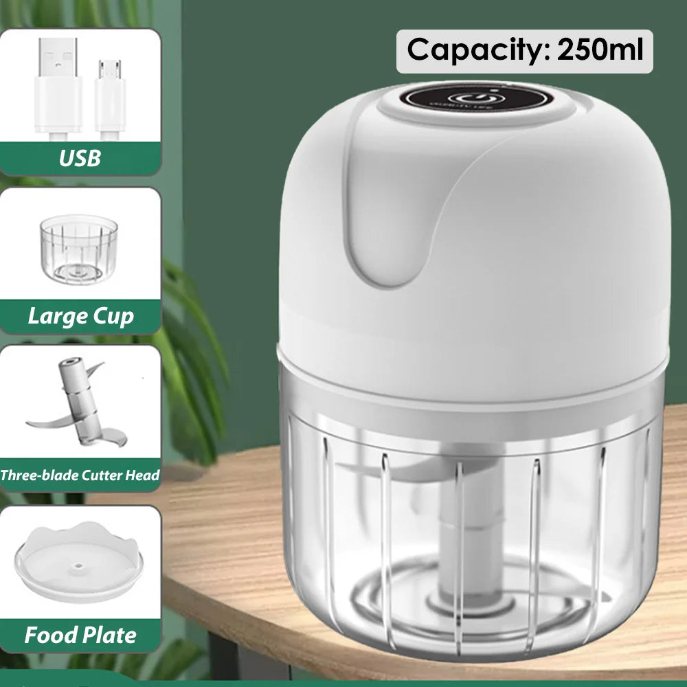 Mini USB Wireless Electric Garlic Masher 100/250ml Press Mincer Vegetable Chili Meat Grinder Food Chopper Kitchen Accessories