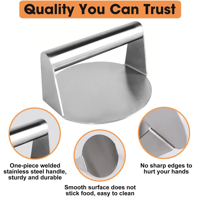 Stainless Steel Smash Burger Press Hamburger Patties Meat Masher Circular Meat Press Mold for Deli Meats Kitchen Accessories
