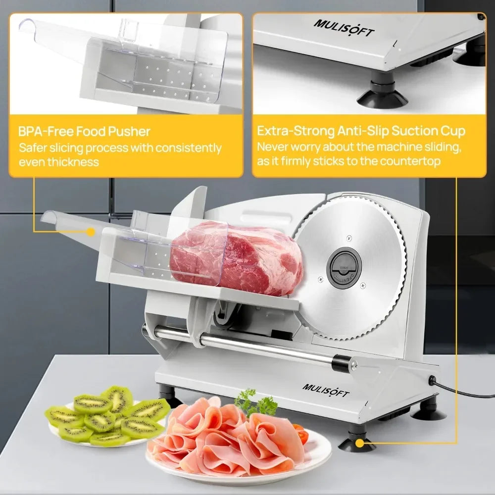 Machine for Home Use, with 2 Removable Stainless Steel Blades, Adjustable Thickness Deli Slicer