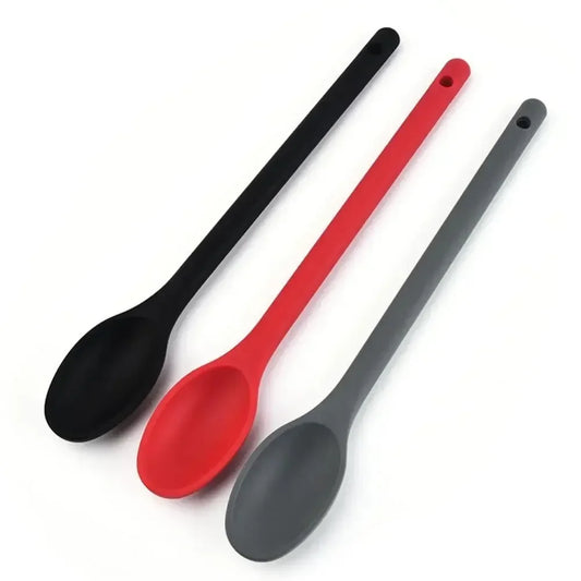 1Pc One piece silicone spoon with longer handle, mixing spoon, salad spoon, salad strainer, kitchen cooking tool