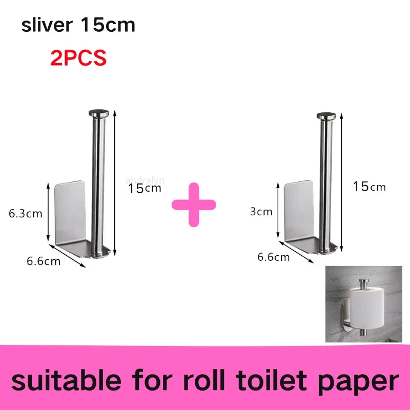 Stainless Steel Paper Towel Holder Self Adhesive Toilet Roll Paper Holder No Punching Kitchen Bathroom Lengthen Storage Rack