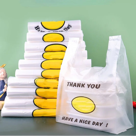 50 Pcs Plastic Bag Carry Out Bags Retail Supermarket Grocery Shopping Handle Food Packaging Home Storage Kitchen Accessories