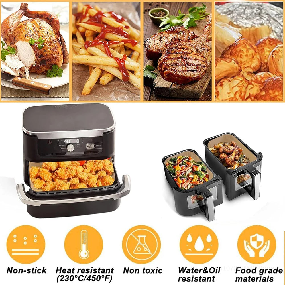 Rectangle Disposable Air Fryer Paper Non-Stick for Ninja Foodi DZ071 7QT DualZone Air Fryer Baking Paper Liner Oilproof Oven Mat