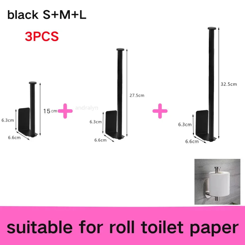 Stainless Steel Paper Towel Holder Self Adhesive Toilet Roll Paper Holder No Punching Kitchen Bathroom Lengthen Storage Rack