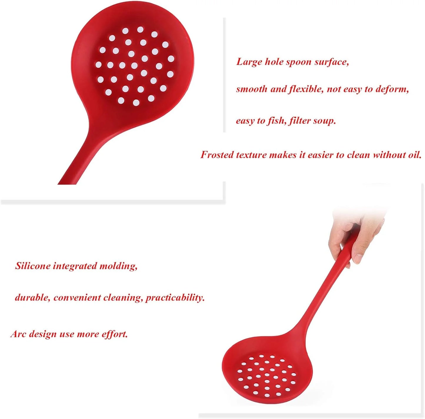 Silicone Skimmer Spoon Non-Stick Cooking Slotted Colander Spoon Skimmer Strainer Kitchen Sink Ladle Strainer Silicone Filter