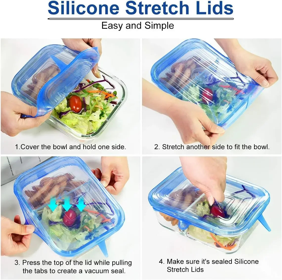 12pcs Silicone Stretch Lids Round Rectangle Magic Lids Reusable Food Covers for Bowls Cups Cans Shapes of Container Dishwasher