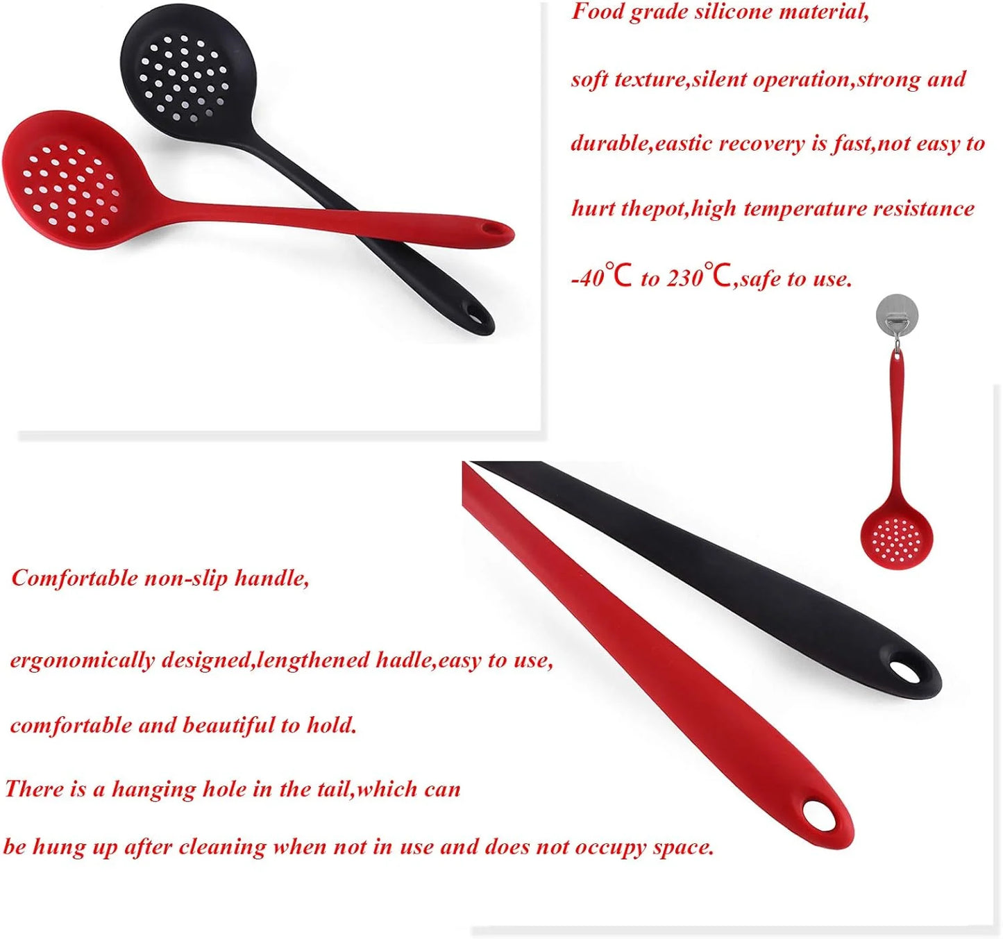 Silicone Skimmer Spoon Non-Stick Cooking Slotted Colander Spoon Skimmer Strainer Kitchen Sink Ladle Strainer Silicone Filter