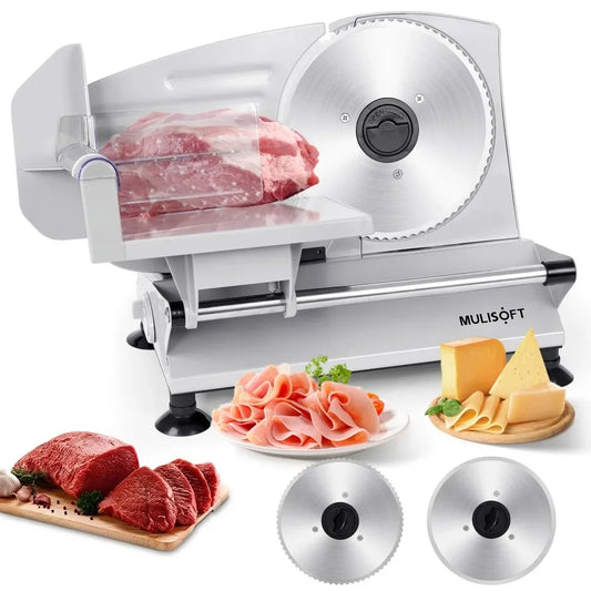 Machine for Home Use, with 2 Removable Stainless Steel Blades, Adjustable Thickness Deli Slicer
