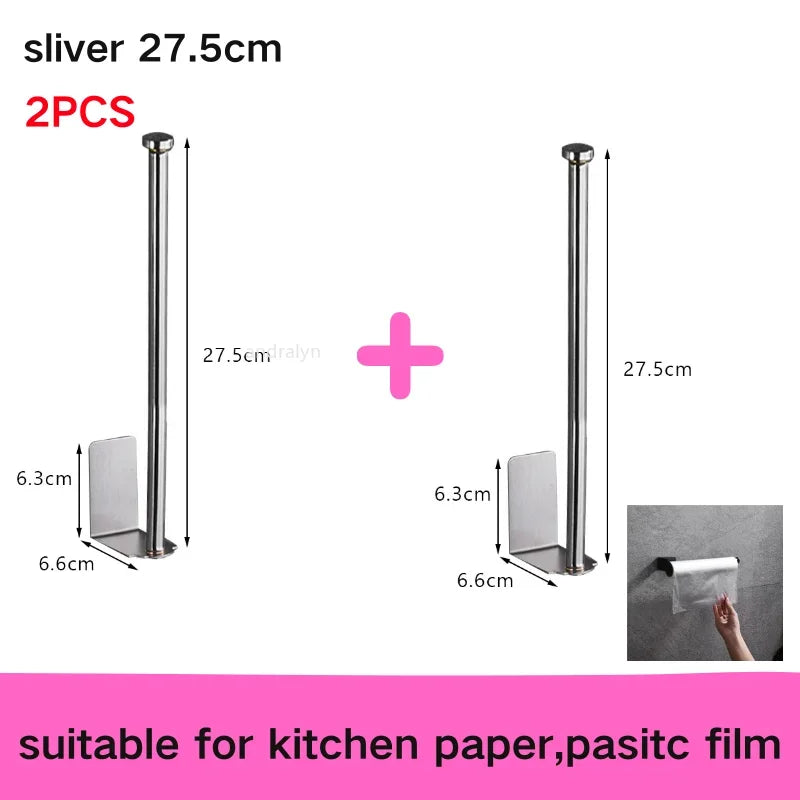 Stainless Steel Paper Towel Holder Self Adhesive Toilet Roll Paper Holder No Punching Kitchen Bathroom Lengthen Storage Rack